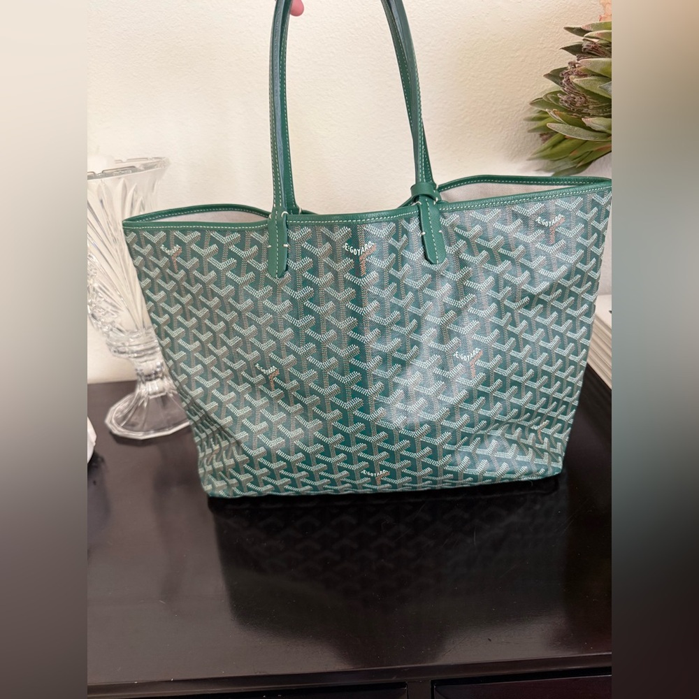 Green Goyardine Canvas and Chevroches Calfskin Saint Louis PM Tote